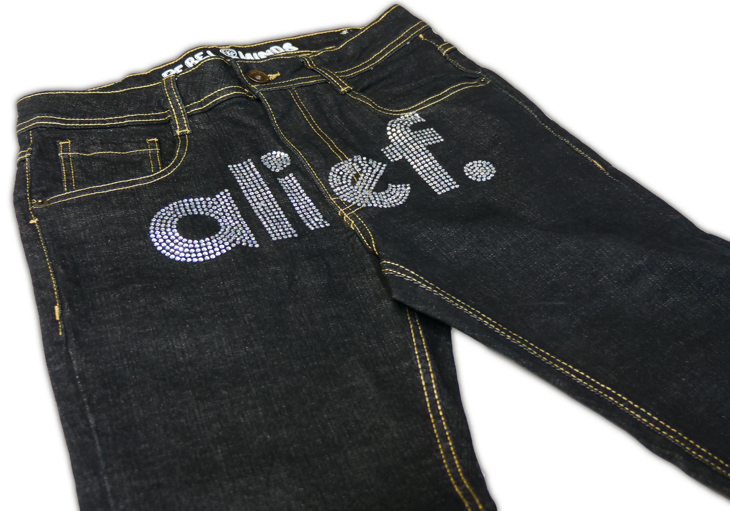 Alief Rhinestone Adjustable Jeans - Black (Gold seems)