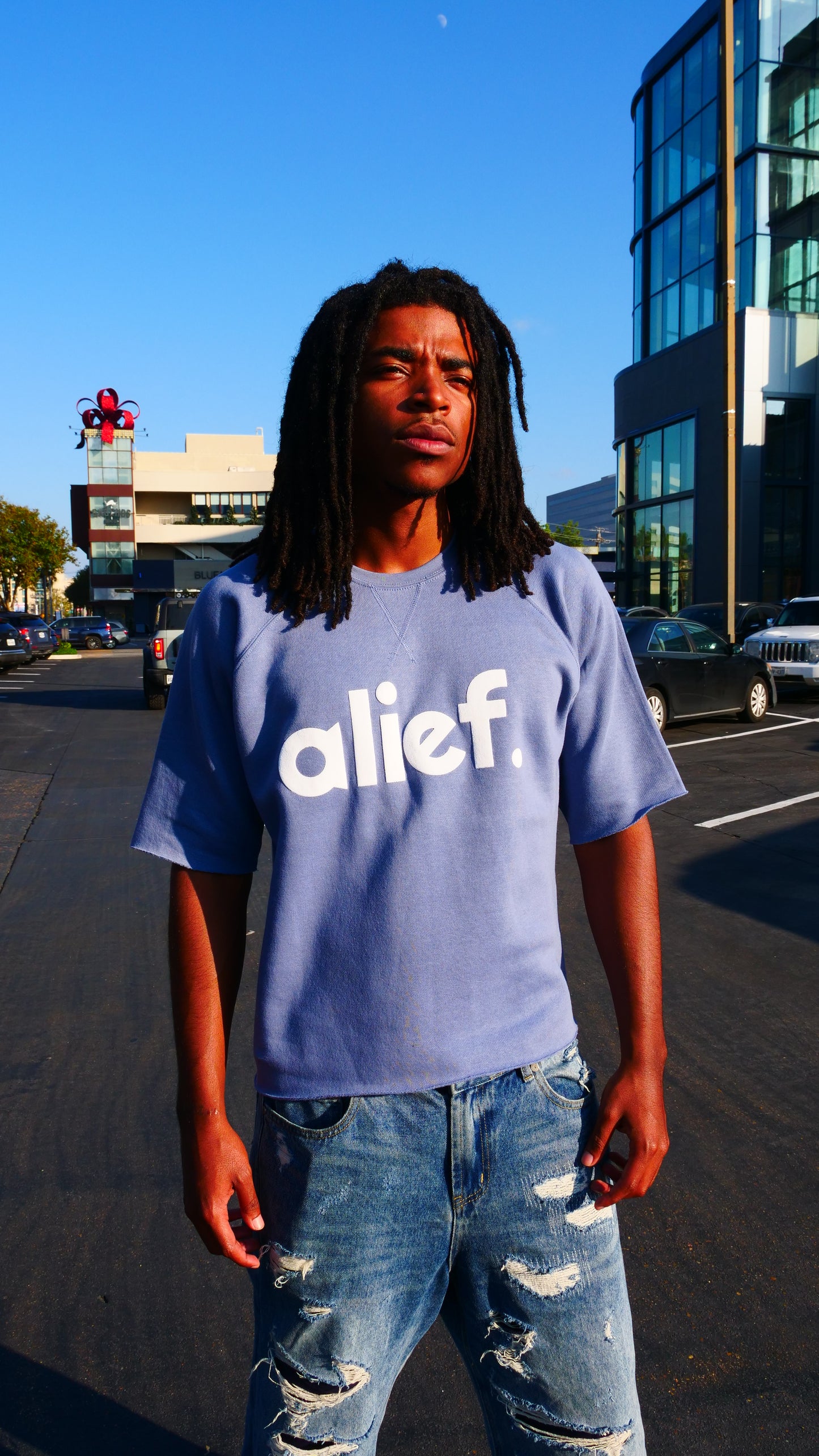 Puff Ink Bold Alief Crewneck Cut off - Powder Blue/White