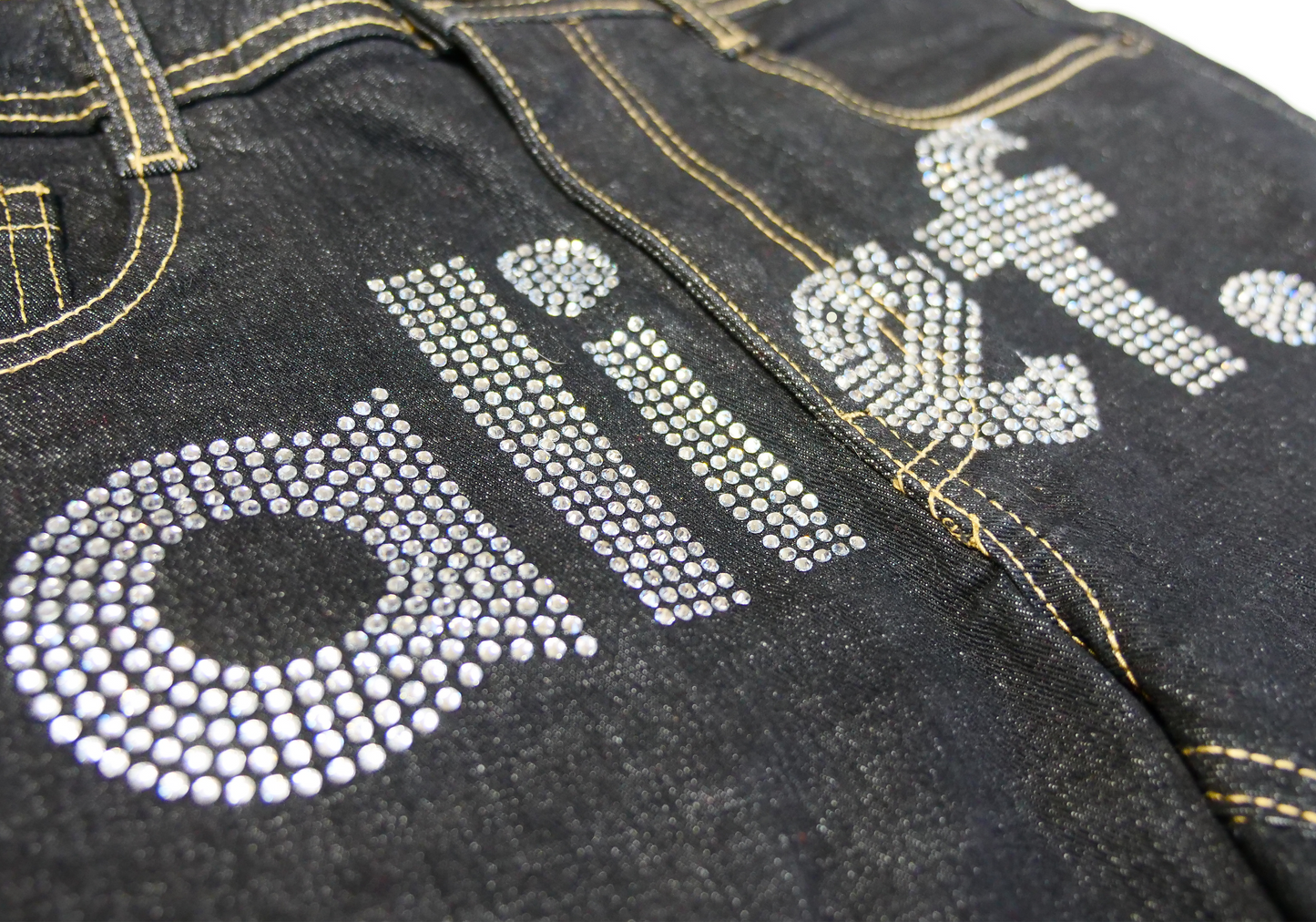 Alief Rhinestone Adjustable Jeans - Black (Gold seems)