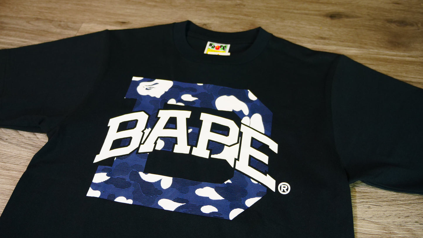 BAPE Stripe ABC Camo Logo Tee - Black/ Navy