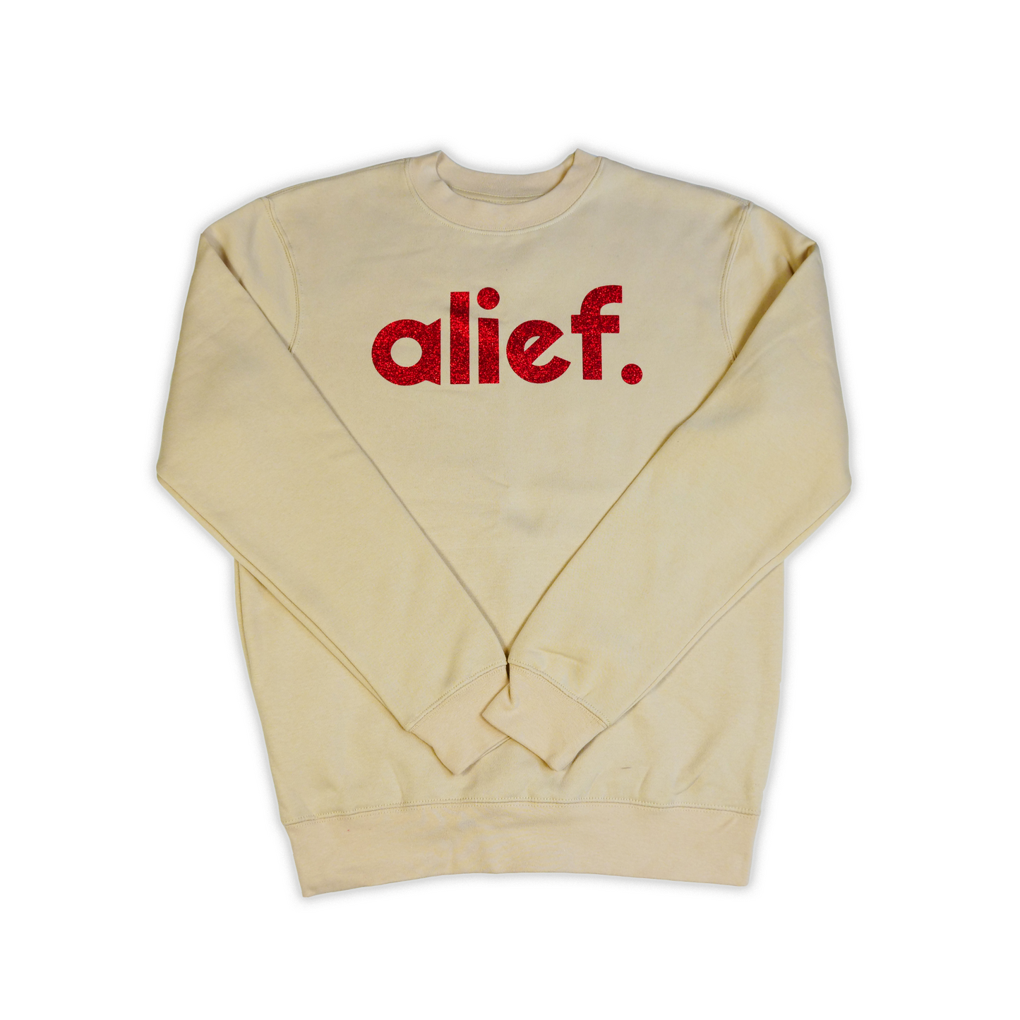 Alief Crewneck - Cream/Red Glitter