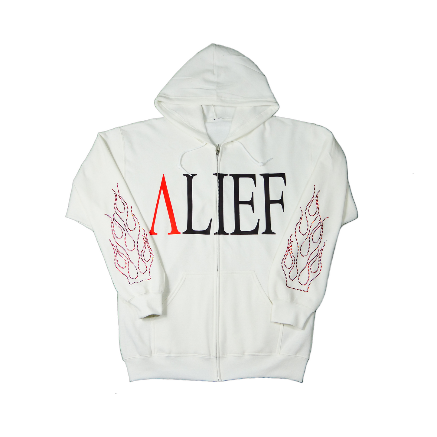 Luxury Alief Hoodie- White/Red Rhinestone