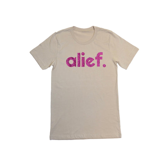 Alief Glitter Tee - Sand Brown/Pink Glitter