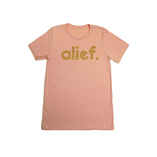 Alief Glitter Tee - Peach/Gold