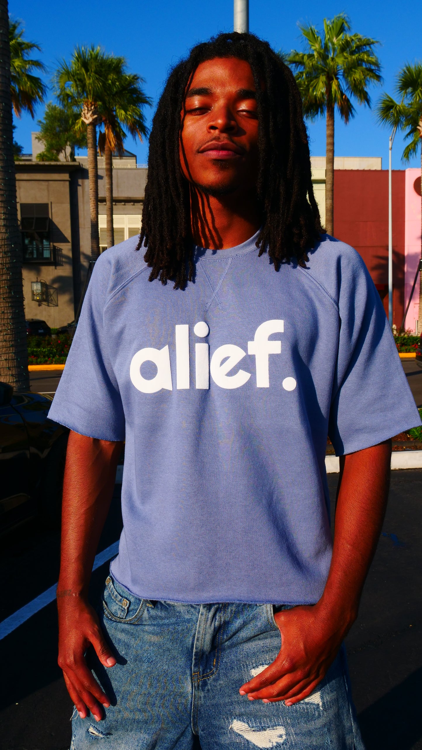 Puff Ink Bold Alief Crewneck Cut off - Powder Blue/White