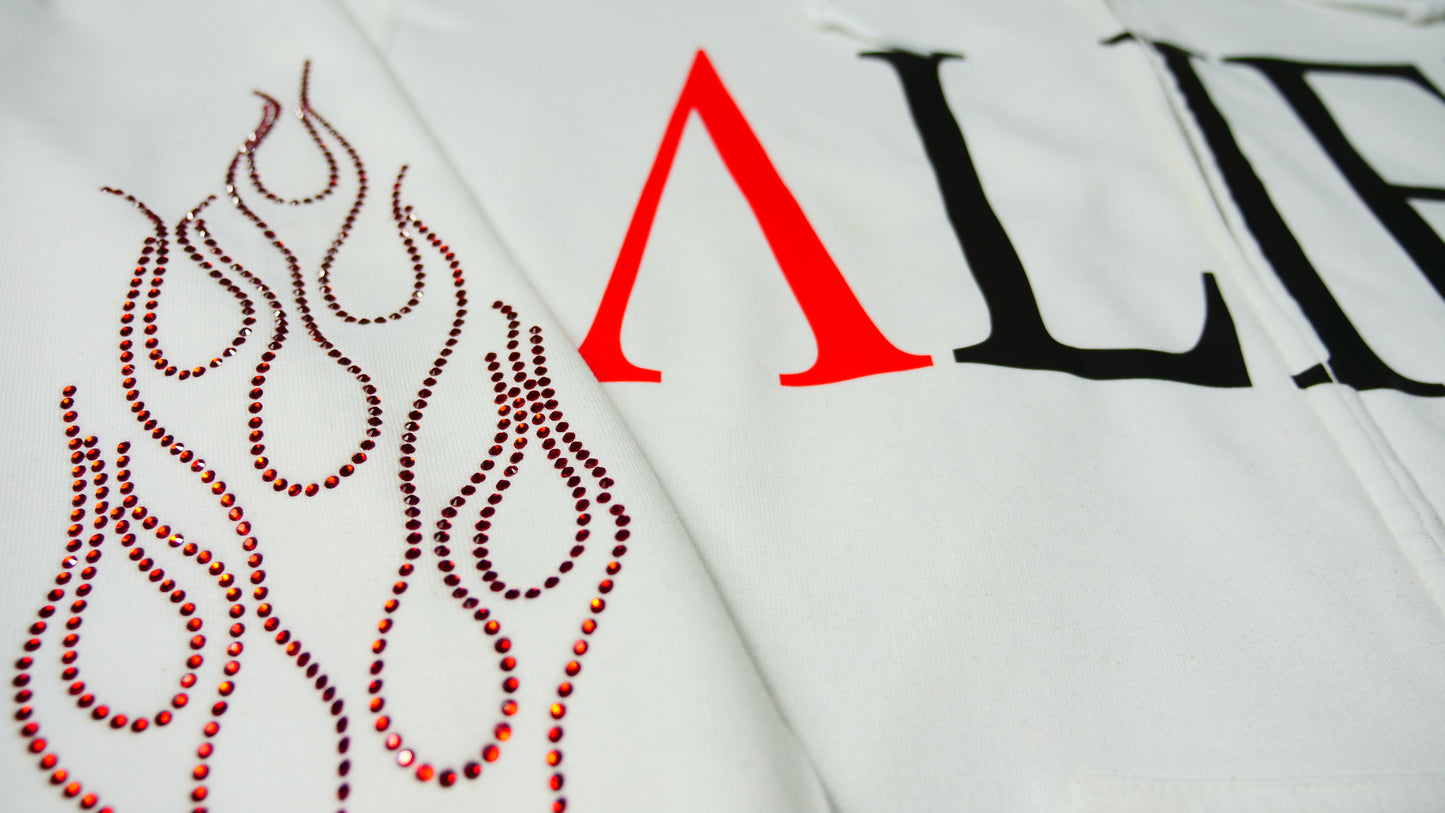 Luxury Alief Hoodie- White/Red Rhinestone