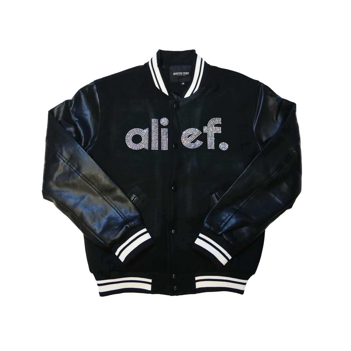 Alief Rhinestone Varsity Jacket - Black