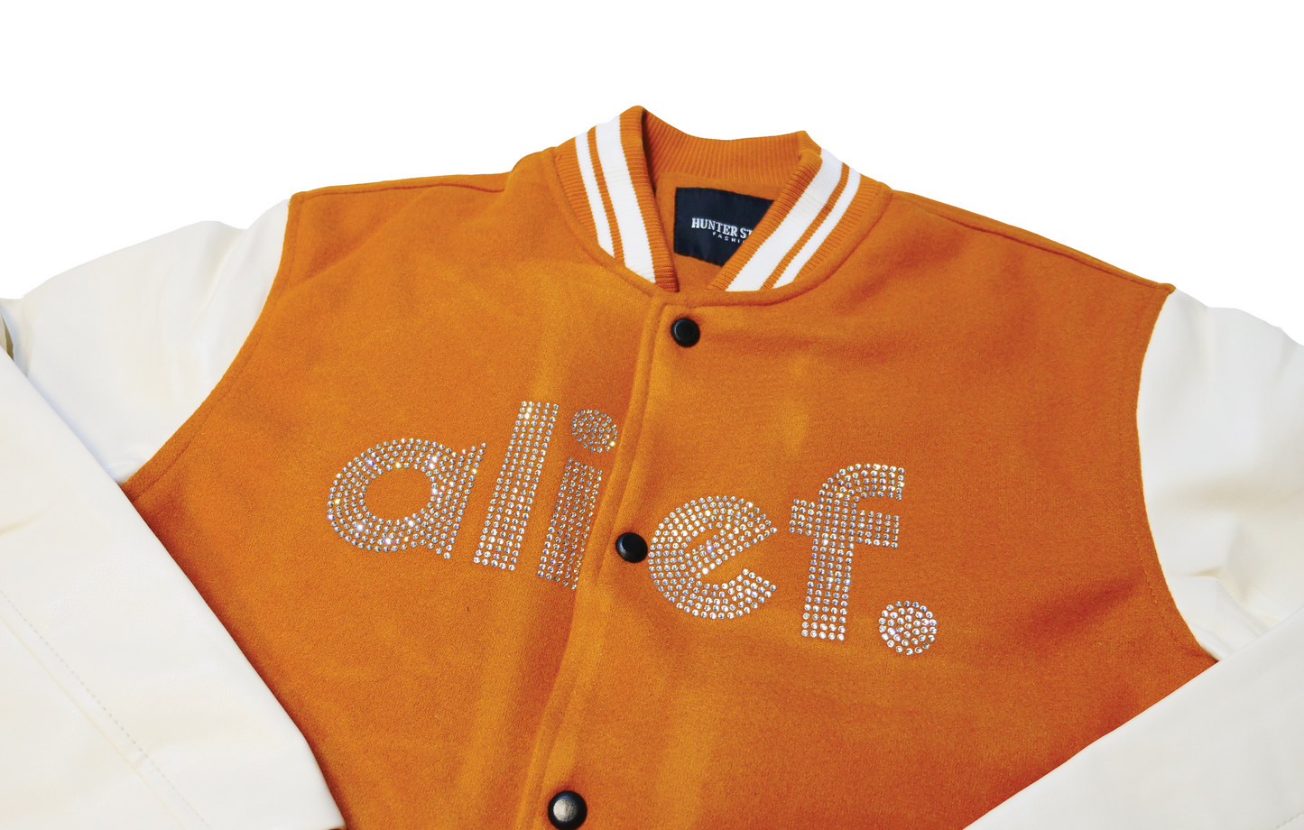 Alief Rhinestone Varsity Jacket - Burnt Orange