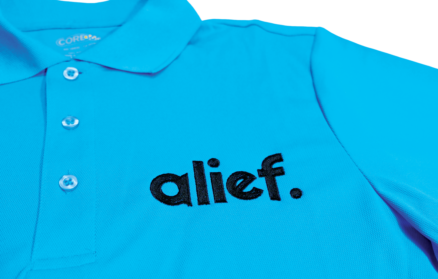 Embroidered Bold Alief Collar T-Shirts - Turquoise/ Black