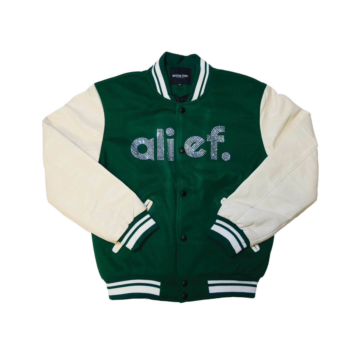 Alief Rhinestone Varsity Jacket - Green
