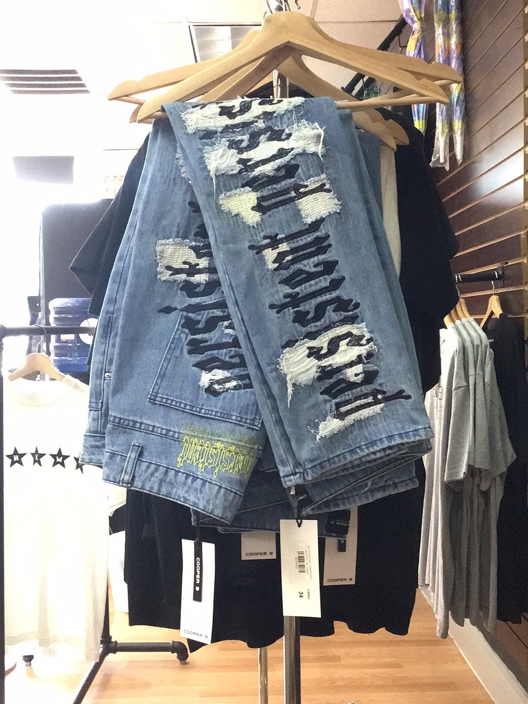 EPTM distressed “persistent” embroidery jeans