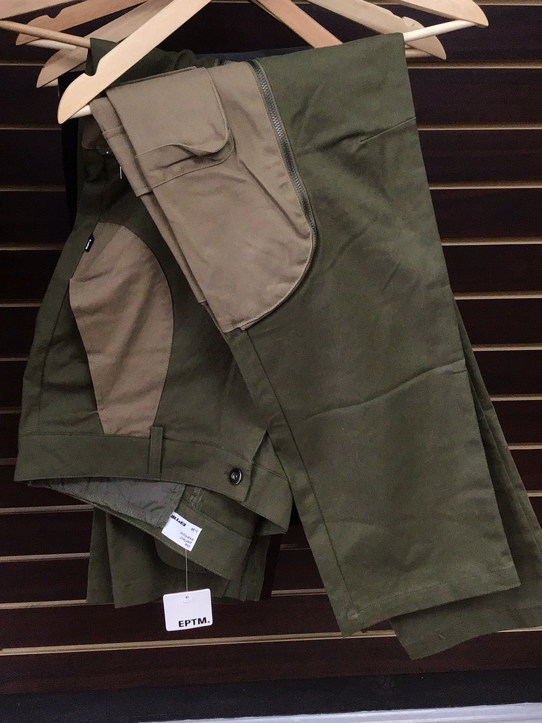 Two tone cargo pants olive green and sand brown