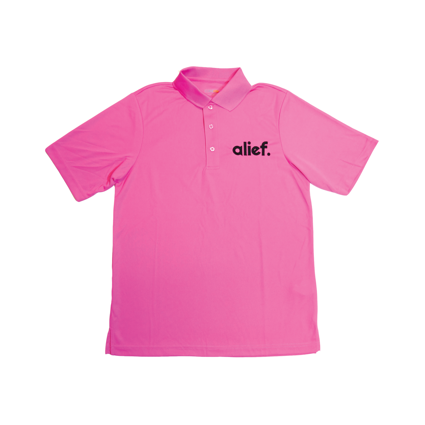 Embroidered Bold Alief Collar T-Shirts - Pink/ Black