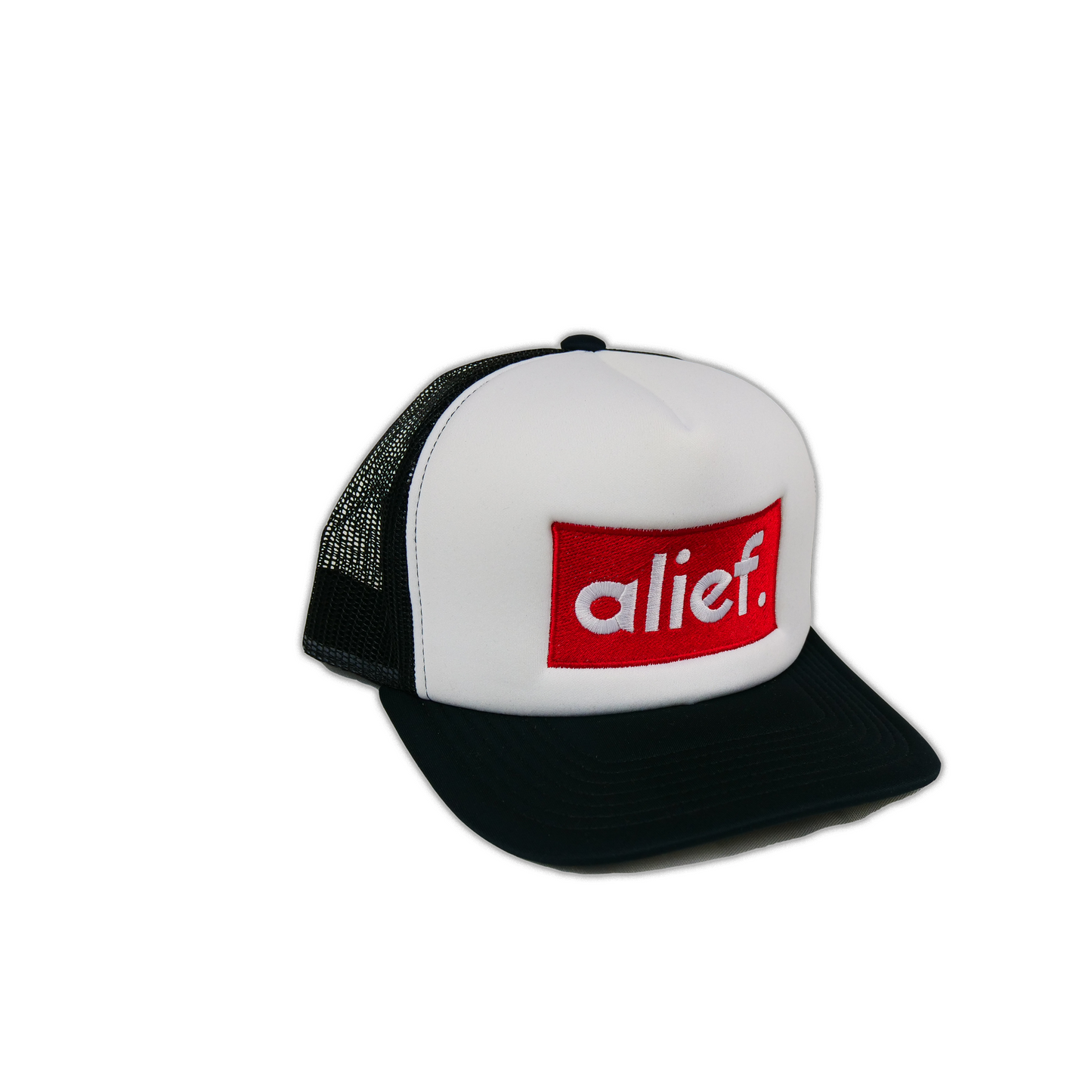 Alief Red Box Trucker Hat - Black and White