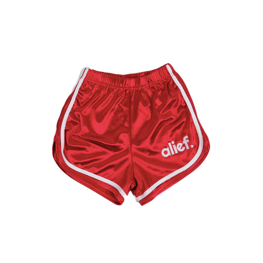 Alief Bold Logo Satin Booty Shorts - Red