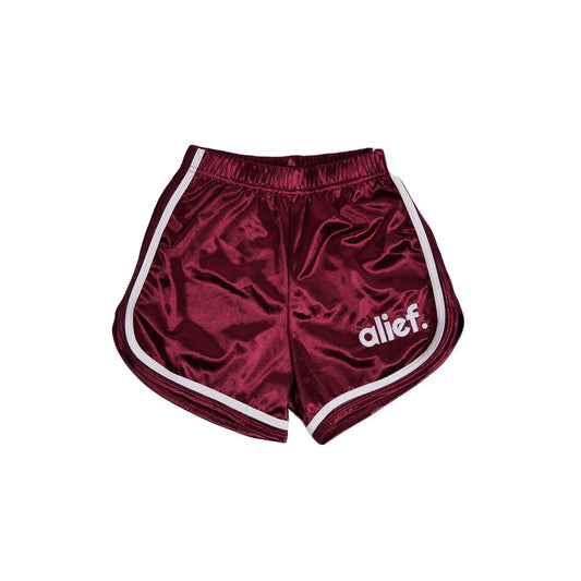 Alief Bold Logo Satin Booty Shorts - Maroon